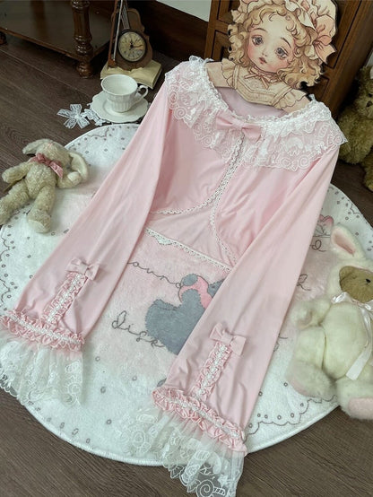 Long-Sleeve Lolita Top in 8 Colors with Lace Trim - Star Fantasy