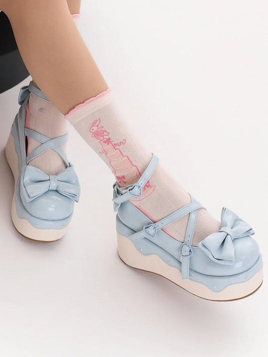 Design PU Blue Crisscross Sweet Platform Shoes - Lolita