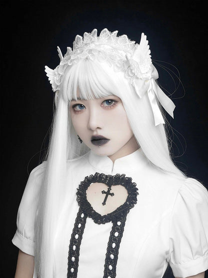 White Wig Bangs Full 68CM with Straight