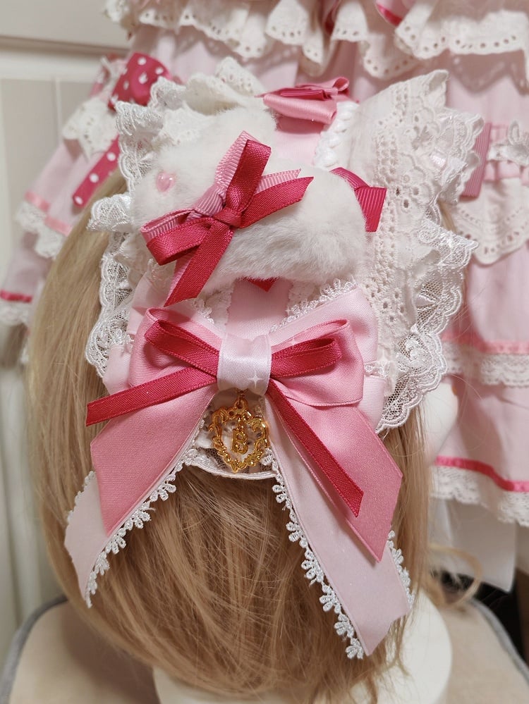 Bowknot Pink Lolita Sweet White Hairband Lace