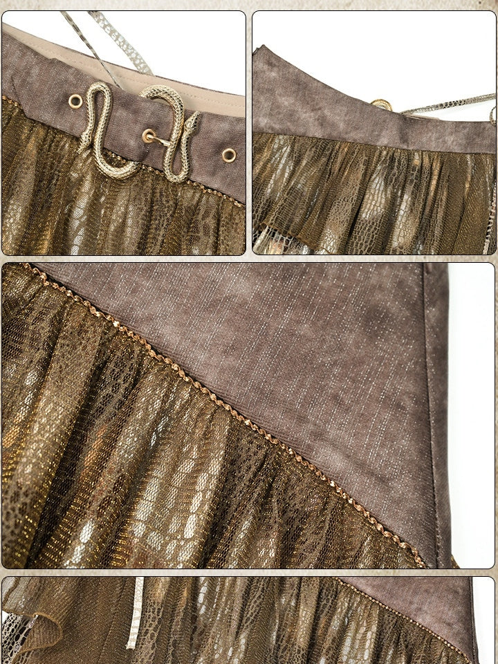 Brown Y2K Snakeskin Asymmetrical Skirt - Virtual Orbit