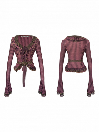 PU Purple-Red with Cardigan Adjustable Knit Ruffles Belt Tulle