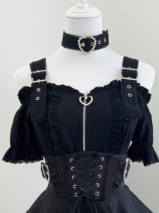 ショートスタイル チョーカー フリースリーブ トップ付き ジライケイ オフショルダー ネックライン ランドマイン ブラック