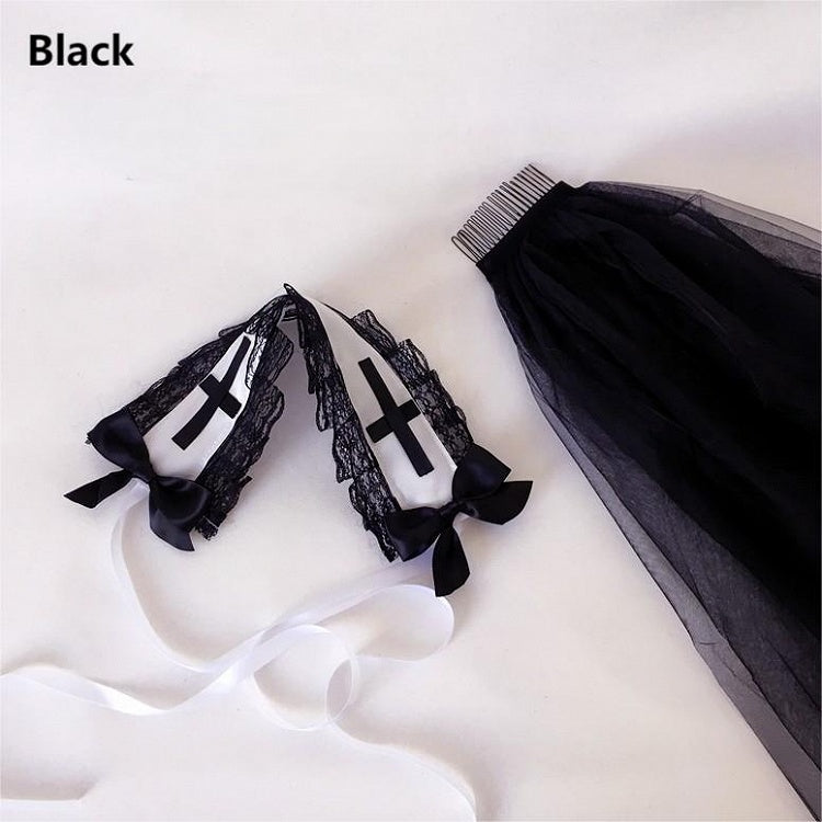 Lolita Black/White Head Veil Nun
