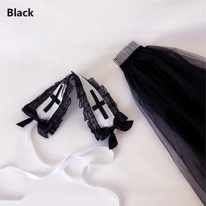 Lolita Black/White Head Veil Nun