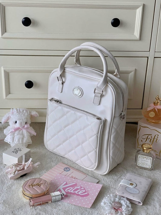 White Diamond Pattern Double Shoulder Bag Elegant - Lalacita