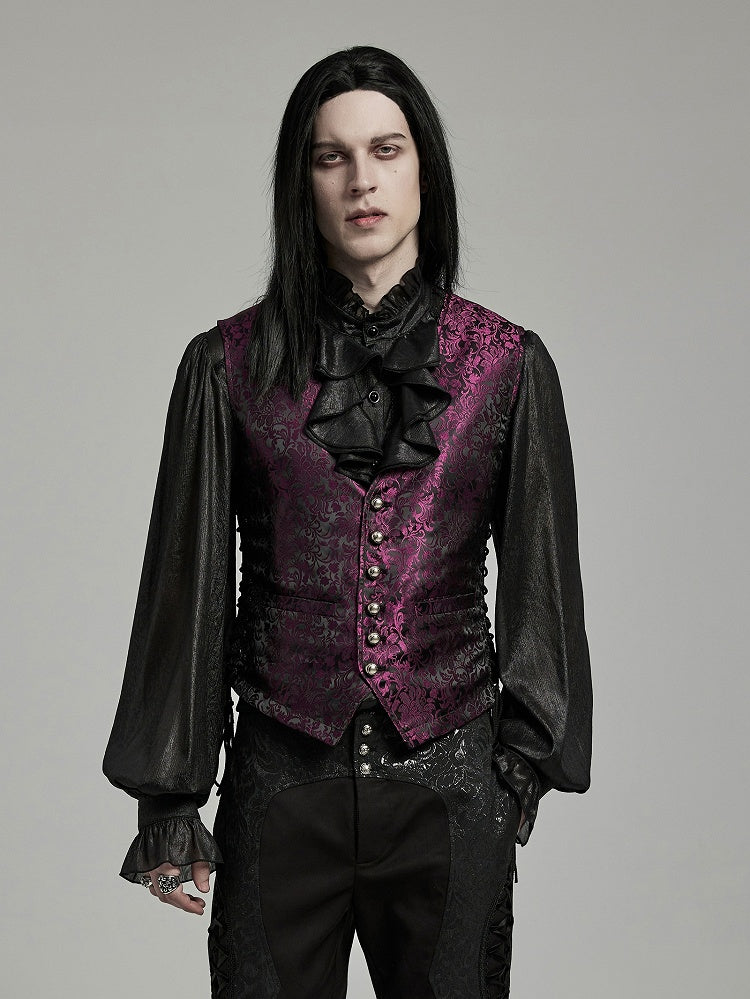 Goth Jacquard Men's Red Black Waistcoat
