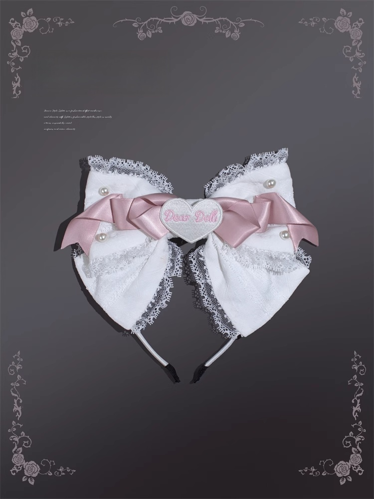 Weiße süße Lolita-Rosa-Spitzenschleife KC und Perlendetails
