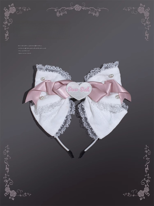 Lace Bow Details Lolita Sweet Bead Pink and KC White