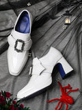 Elegant White Prince Style Gothic Lolita Square Toe Shoes with 7CM Heel - Lacy Bones