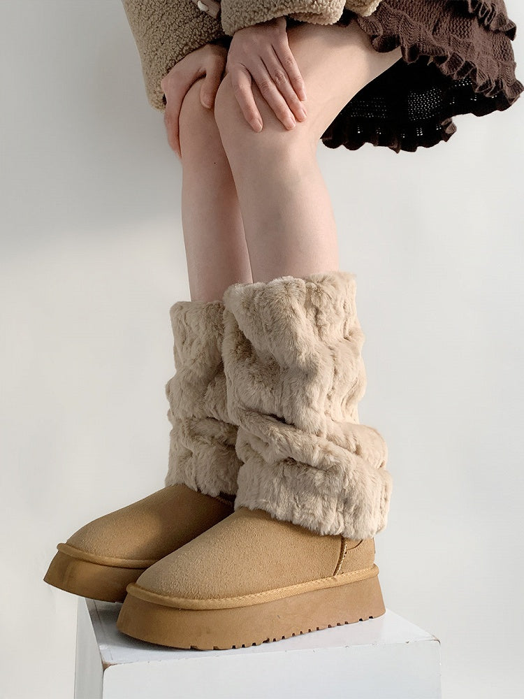 Khaki Faux Warmers Slouchy Fluffy Fur Leg