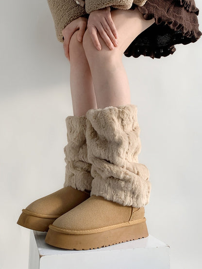 Khaki Faux Warmers Slouchy Fluffy Fur Leg