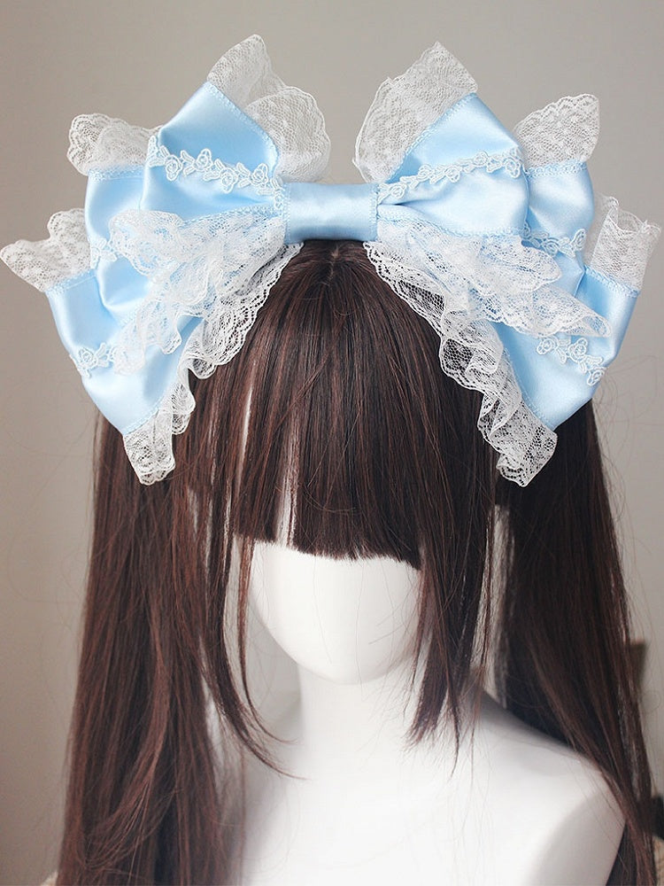 White/Blue/Pink Lace Big KC Bow Trim