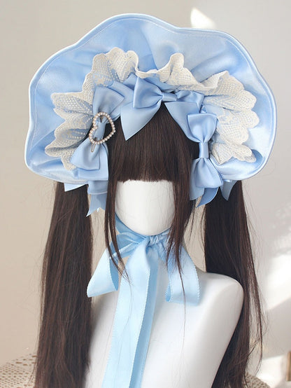 Beaded Decorated Bowknot Details Lace Trim Bonnet