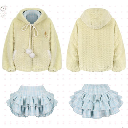 Jupe-culotte à volants motif kawaii, taille élastique, bleue, à volants, à carreaux, style quotidien -