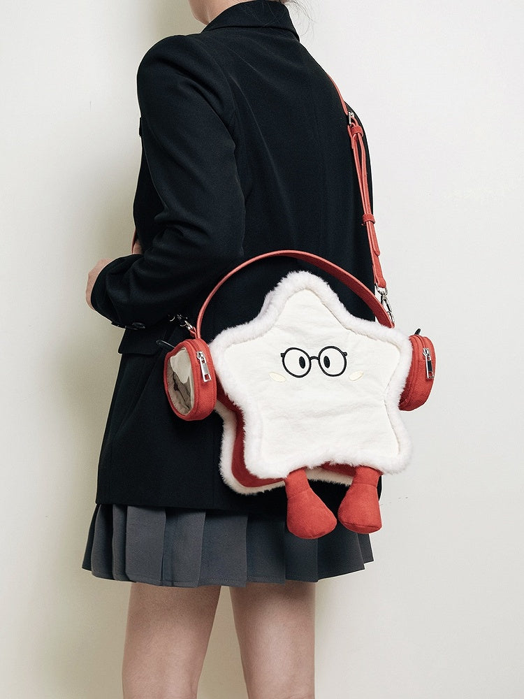 Kawaii Apple-Themed Plush Mini Ita Backpack With Headphones Design Red 2-Way