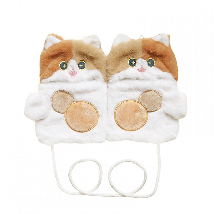 Süße Plüschhandschuhe in Katzenform, weiß und braun
