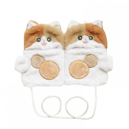 Süße Plüschhandschuhe in Katzenform, weiß und braun