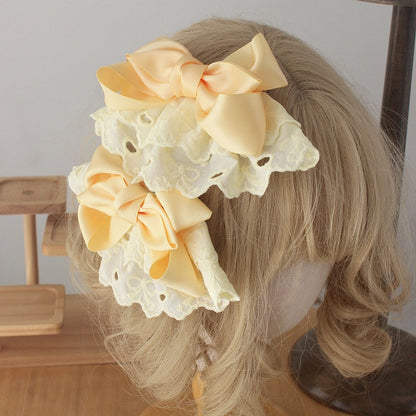 Hair Clips Sweet-Style Matte Bow Satin Yellow