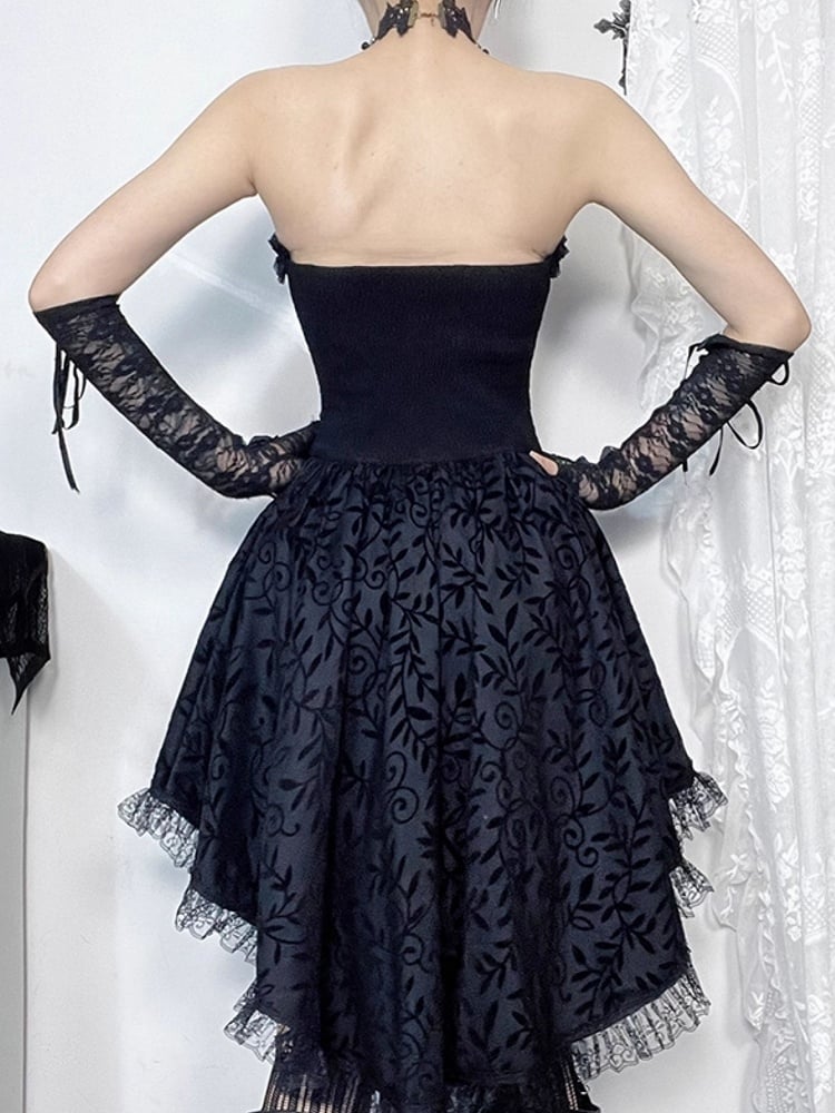 High-Low Halloween Front Gothic Hem Hook Dress with Metal Strapless Black