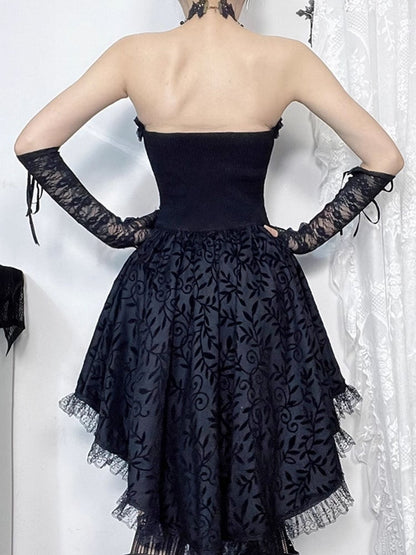 High-Low Halloween Front Gothic Hem Hook Dress with Metal Strapless Black