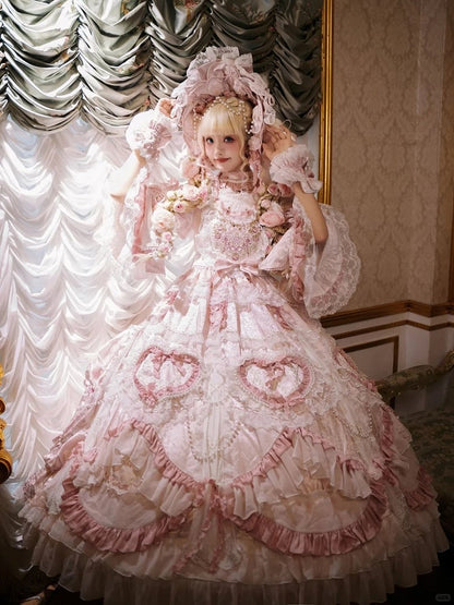 Rosette Gorgeous and Floral Hanayome Light Details Chain Lolita Pink Gown Bead Embroidery