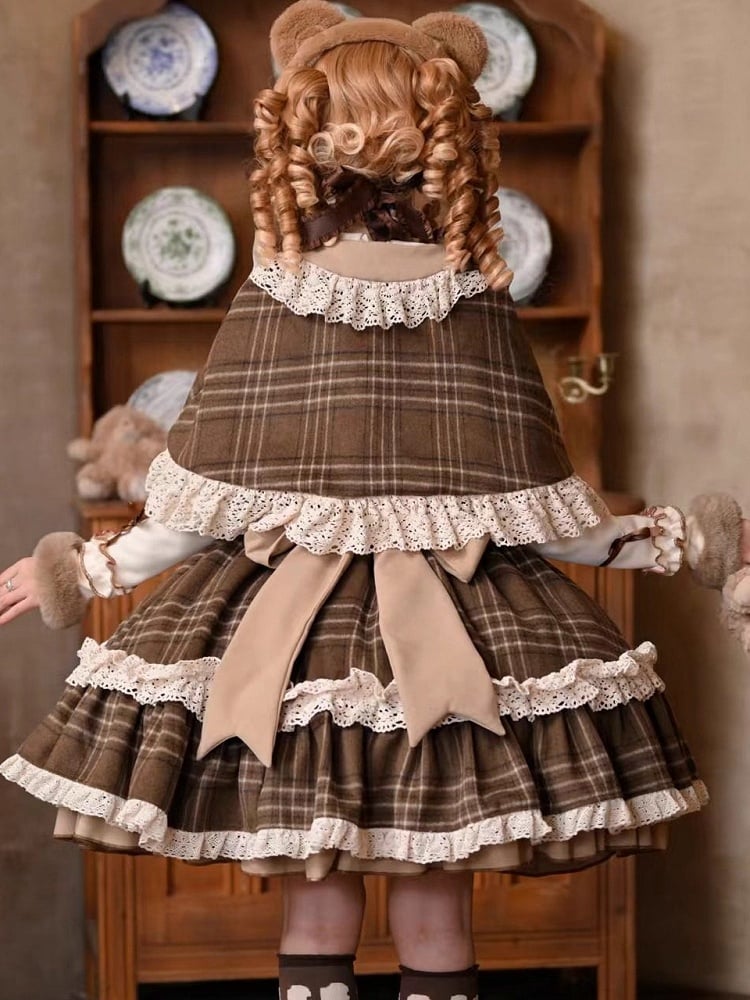Reversible Brown Lolita Pan Peter Cape Plaid Collar