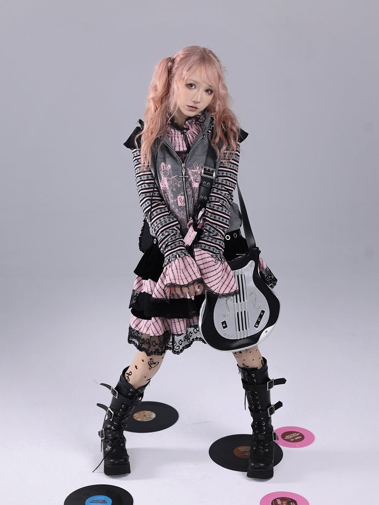 Punk Hime Two-Piece Ears Hoodie Faux Gyaru Bunny with Gray