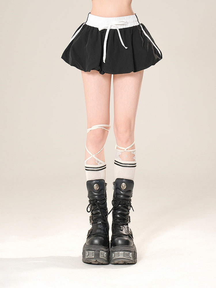 Bubble Skirt Black Drawstring Waist Mini