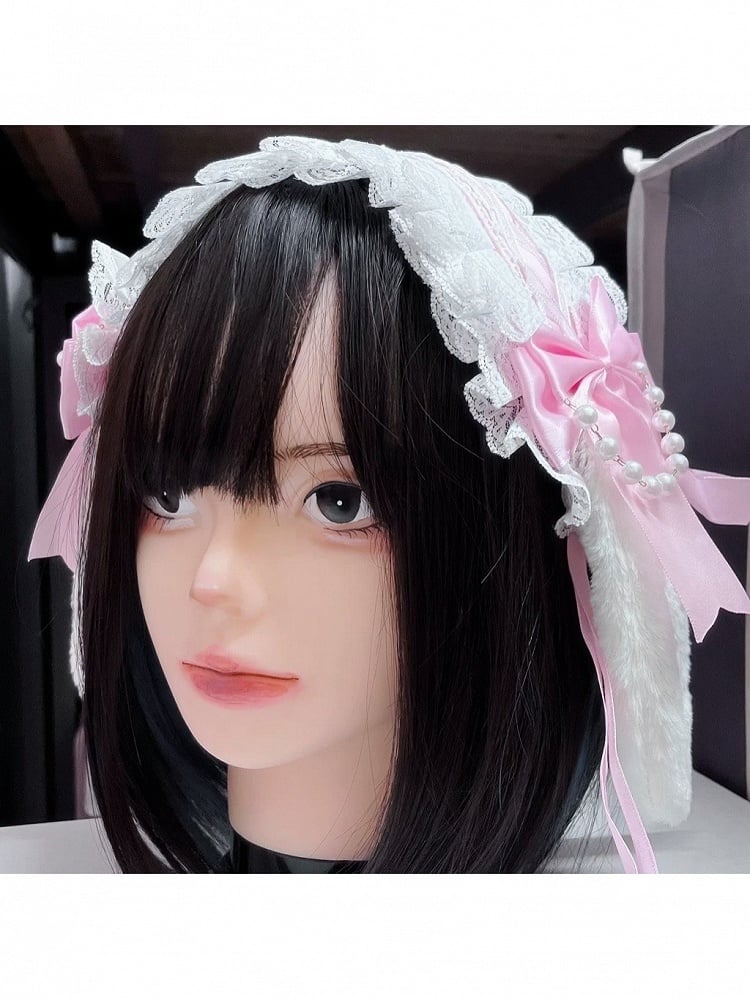 Lace Bead Chain Hairband with Rabbit Ear Design