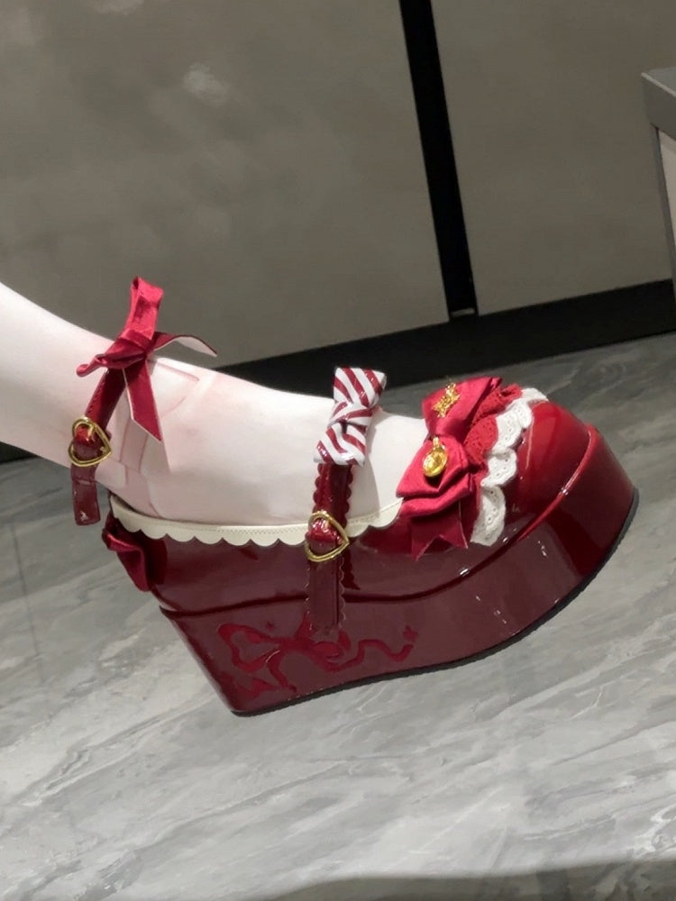 Bowknot Decorated Red Sweet Wine Details Lolita Platforms Spoon