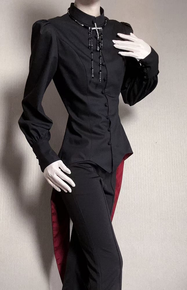 王子マンダリンブラックロングファッショントップスロリータテールスワローカラースリーブ