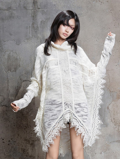 Cape Off-white Punk Asymmetrical with Vintage Cross Pattern