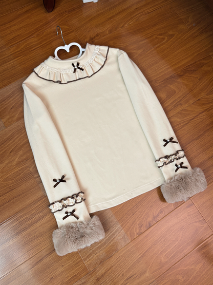 Long Autumn/Winter Ruffles Lolita Top Sleeves Coffee with Cozy