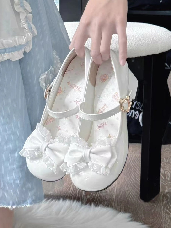 Mary with Round White Janes Bow Sweet Toe Lolita Mid-heel