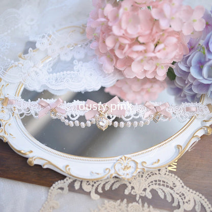 7 and Kei Jirai Beaded Chain Colors Charms Heart Choker Rhinestone Bow with