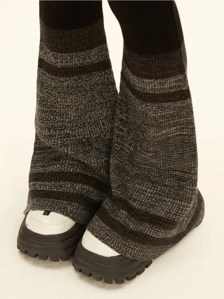 62CM Clearance-Size Knit Pants Black Colorblock and for Flared Gray S Waist