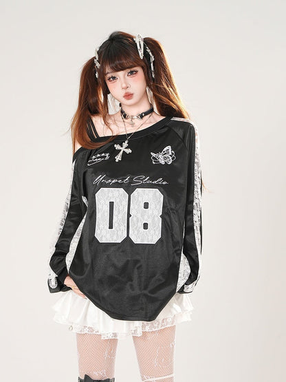 Embroidery Asymmetrical Neckline Butterfly