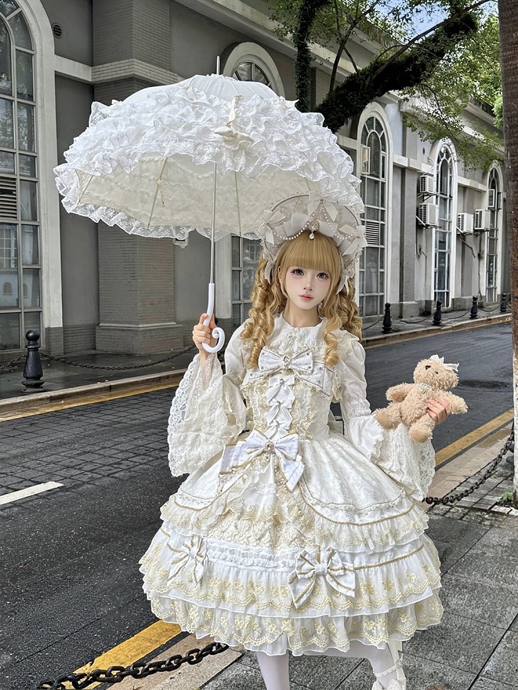 Jumper Skirt Bow Chain Neckline White Bead Dress Princess Gorgeous Lolita