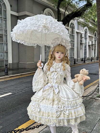 Jumper Skirt Bow Chain Neckline White Bead Dress Princess Gorgeous Lolita