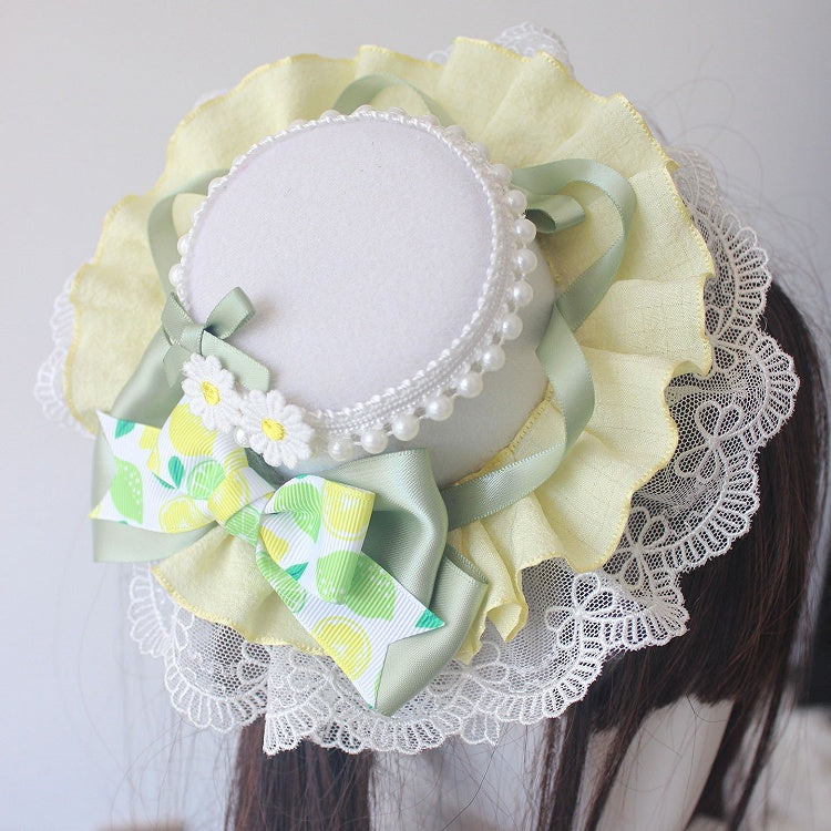 with Mini Bowknot Print Hat Lemon Green Yellow Beads Details