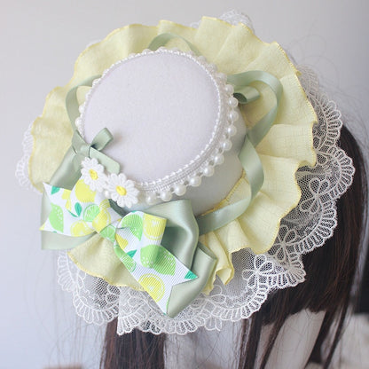 with Mini Bowknot Print Hat Lemon Green Yellow Beads Details
