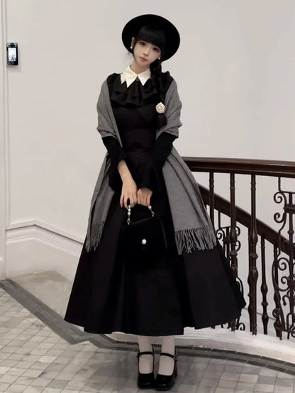 Juliette Lolita High Blouse White Waist Boned Sleeves Set Black Gothic + Corset Skirt Tie Jabot