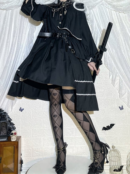 Black/White Diamondand Poker Pattern Alice in Wonderland Vibes Over Knee Stockings