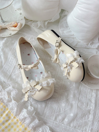 Bow Leather Mary PU Yellow with Flat Lolita Janes Sweet in