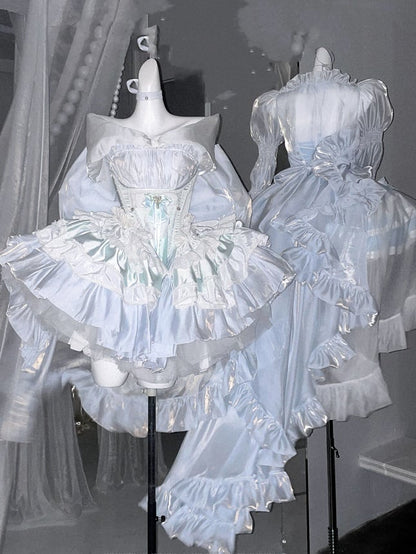 Balletcore Strapless Princess Puff Dress Sleeves Blue