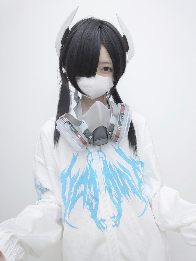 Weiß Schwarz Blau Sonnenschutz Y2K Kapuzenjacke