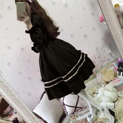 Dark Academia Schwarzes Kleid