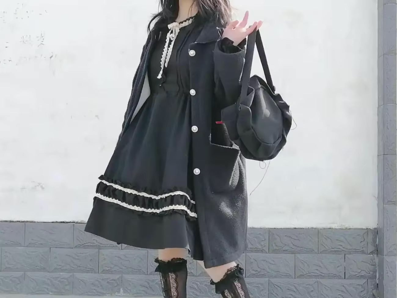 Dark Academia Schwarzes Kleid