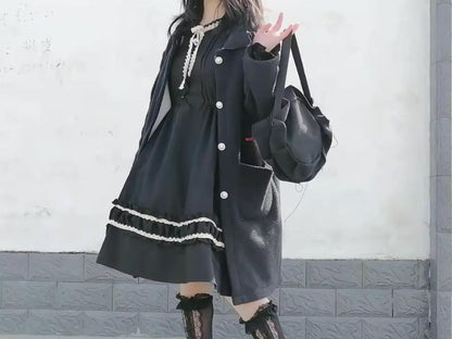 Dark Academia Schwarzes Kleid